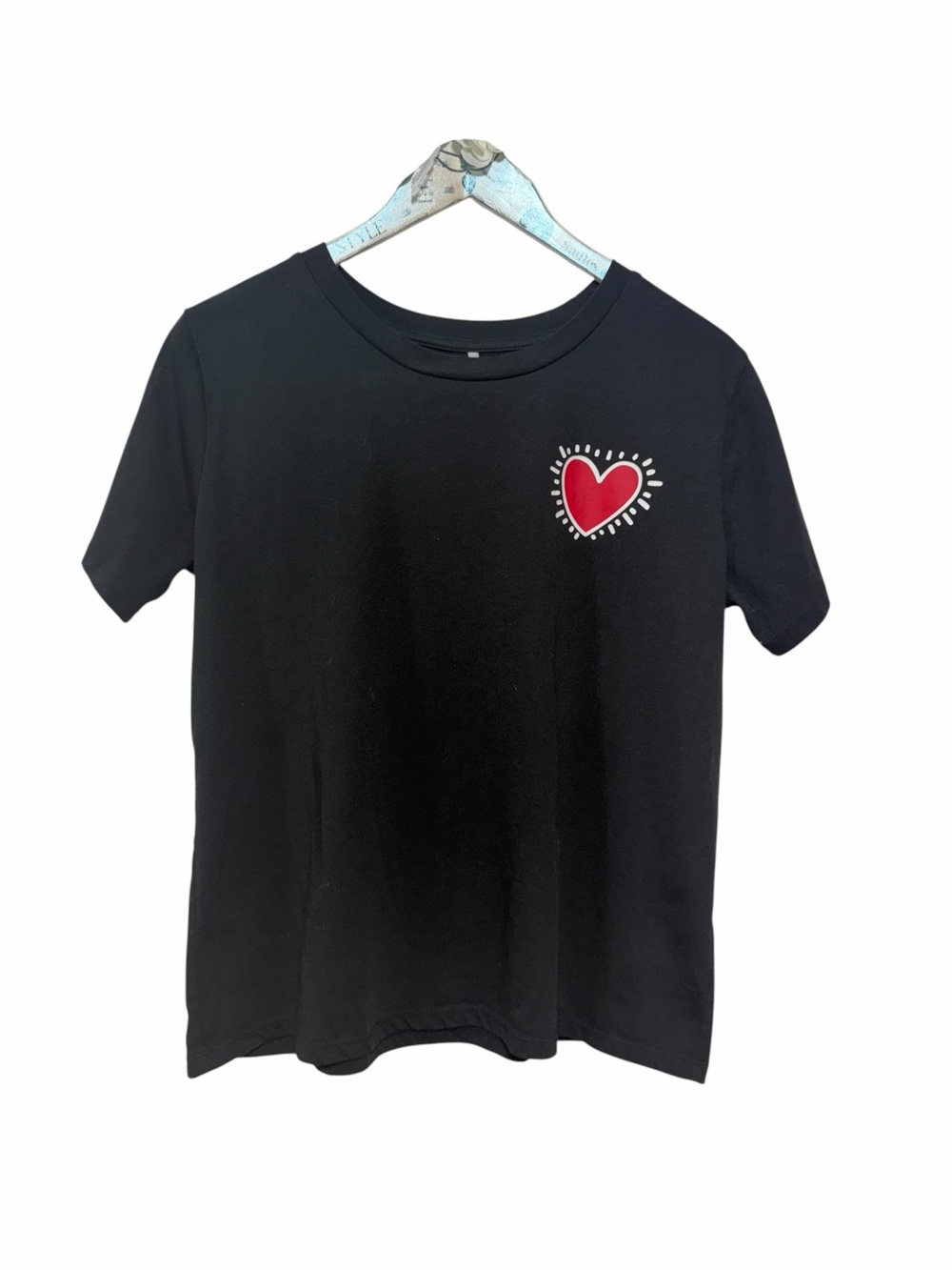 Keith Haring Heart T-Shirt PacSun Black Red Heart Graphic Tee Size L